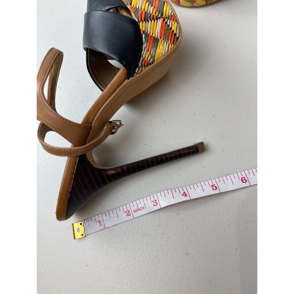NWOB Sam Edelman Boho Woven Platform Sandals – Black & Tan Strappy Heels 6M - Picture 6 of 7